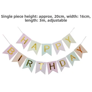 Pastel macaron Happy Birthday swallowtail banner with gold foil letters for party decor