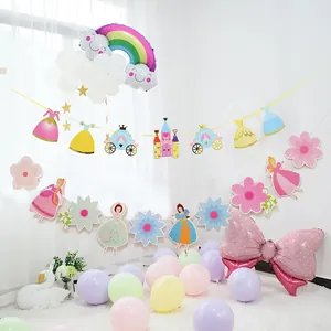 Prinses Thema Verjaardagsfeest Slinger Banner Papier Kasteel Koets Jurk Bloem Fee Decoratie Voor Meisjes Feest Achtergrond