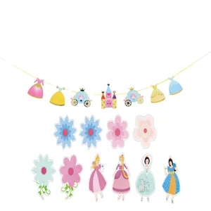 Roze prinses kasteel feestbanner en slingerset voor verjaardag achtergrond decoratie