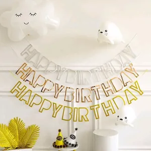 Hollow Out Gold Foil Happy Birthday Banner Gold Silver Rose Gold Paper Letter Bunting Garland For Party Decorations