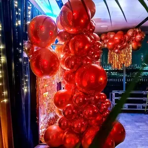Red 4D metallic mirror finish foil balloons set for luxury party decoration