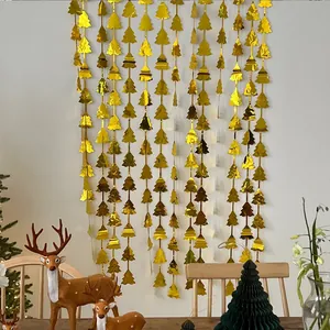 Golden Christmas tree foil curtain decor for festive party backdrops and celebrations