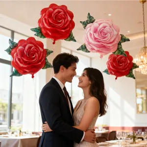 Oil Painting Rose Flower Shape Foil Balloon Romantic 3D Rose Balloons For Valentine's Day Wedding Anniversary Party Decoration