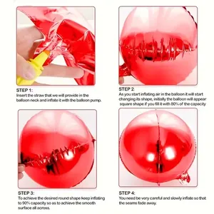 Red 4D aluminum foil balloon inflation guide steps for wedding and party decorations