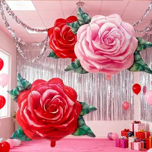 Large oil painting style rose foil balloon for romantic party and valentine decor