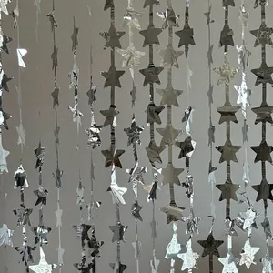 Silver star tinsel curtain for Christmas party backdrop and wall decoration with metallic stars