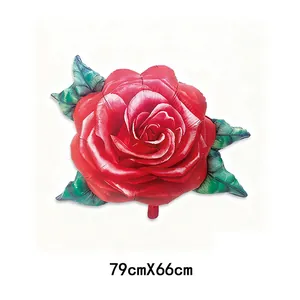 Detail view of red rose foil balloon with 79cmX66cm dimensions on white background