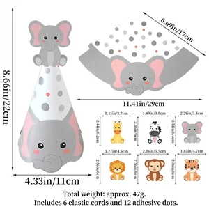 Set di cappelli di compleanno animali della giungla con disegni di elefanti e leoni