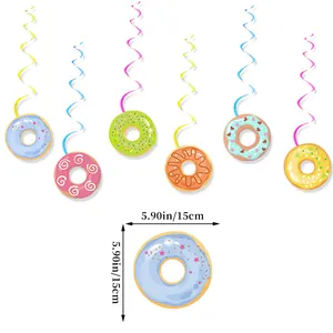 Colorful donut party swirl decorations with 15cm paper cutouts for birthday hanging banners