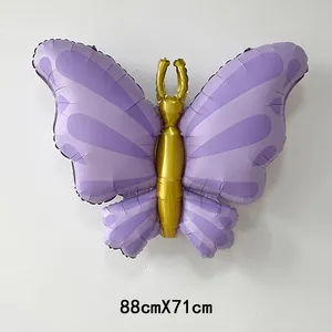 Detail view of 3D purple and gold butterfly foil balloon with 88cm x 71cm dimensions