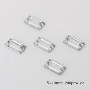 Close-up of 5x10mm clear rectangle sew-on acrylic rhinestones with two holes, 200pcs