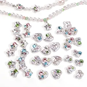 Cuentas de Perla Artificial de Imitación Acrílica con Strass Incrustado Dijes de Corazón Estrella Mariposa Para Creación Joyería DIY Accesorios