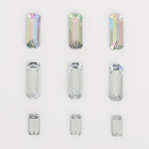 Rectangle faceted sewing rhinestones with double holes in AB color and clear white