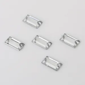Flatback rectangle acrylic sew-on rhinestones with dual holes and step-cut facets