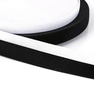 Flat knitted elastic bands in black and white with horizontal texture for DIY sewing