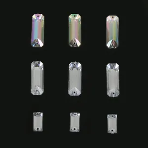Rectangular Sew On Rhinestones Acrylic Crystal Flatback Dual Holes For DIY Clothing Wedding Dress Decoration Accessories