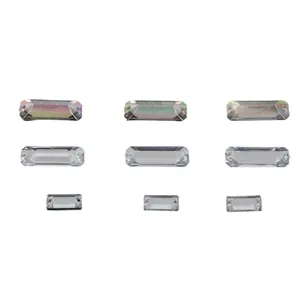 Rectangular faceted acrylic rhinestones with double holes for DIY sewing and bridal crafts
