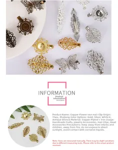 Détails de pinces à cheveux en laiton DIY et de supports en métal filigrane pour bijoux