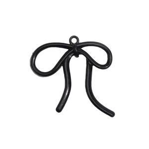 Glossy black candy-colored alloy bow pendant for DIY jewelry and phone accessories