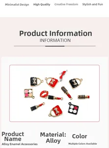 Emaille bedeltjes set voor DIY sieraden met lippenstift en handtassen van metaallegering