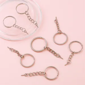 Porte-clés en fer argenté avec anneau plat, chaînettes et vis à œillet pour bijoux DIY