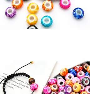 Macro view of colorful marble patterned acrylic spacer beads for DIY bracelet making