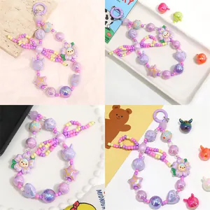 Pastel purple acrylic dragon horn and flower beaded lanyard charm for DIY crafts
