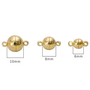 Three sizes of gold plated spherical magnetic clasps for DIY necklace and bracelet jewelry