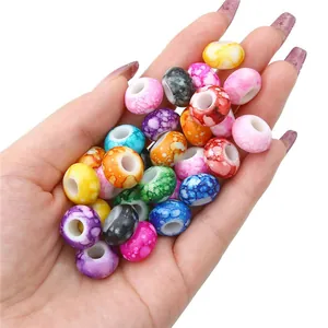 Flat round acrylic big hole beads with marble pattern for DIY bracelet jewelry making