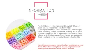DIY colorful acrylic U-shape chain kit in 15-grid storage box for jewelry making