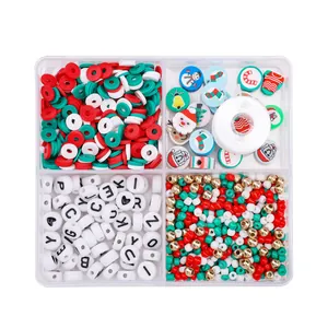 DIY Christmas bead kit with Santa themed clay beads and alphabet beads in a 4-slot box