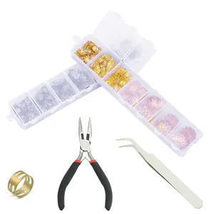 Schmuckbastelset mit 10-Raster-Boxen, Metallzwischenstücken, Zangen und Pinzetten