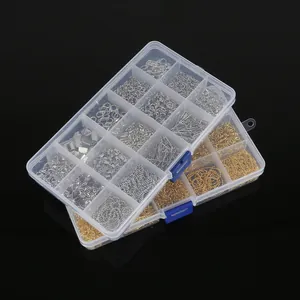 Kit de fabricación de joyas DIY con accesorios de oro y plata en organizadores