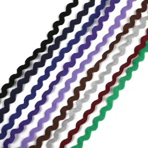 Multi-colored polyester ric-rac wave ribbon trim for DIY sewing and curtain decoration
