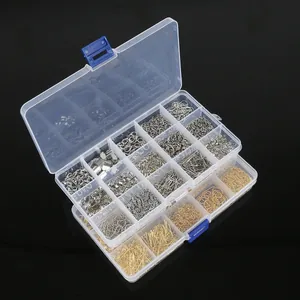 Kit de fabricación de joyas de 15 compartimentos con cierres y ganchos en oro y plata