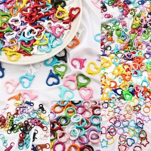 Colorful Spray Painted Alloy Heart Star Round Jewelry DIY Connectors For Keychains Bag Accessories Jewelry Findings Handmade Crafts