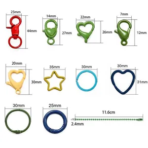 Colorful alloy spring lobster clasps and heart rings kit for DIY keychain making
