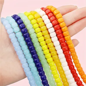 Colorful Glass Barrel Beads For Jewelry Making DIY Handcraft Rainbow Smooth Round Loose Beads Decorative Craft Accessory
