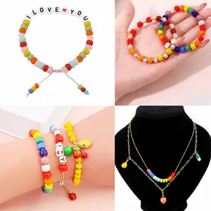 Rainbow glass bead jewelry set with colorful fruit charms and I LOVE YOU letter beads