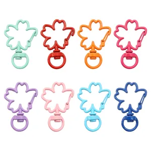 Set of 8 colorful sakura-shaped metal lobster clasps for DIY keychain making