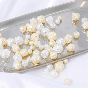 Acrylic Rose Flower Faux Pearl Loose Beads For Handmade DIY Jewelry Making Bracelet Necklace Findings Floral Decorative Beads Ivory White Beige