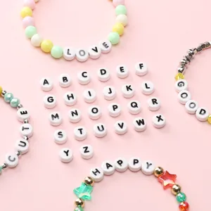 DIY colorful bracelet kit with 26 white ceramic alphabet beads for custom jewelry making