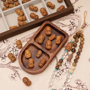 Traditional Zen style wooden monk figurines and bead bracelet for DIY jewelry making