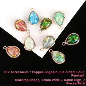 Détails de breloques gouttes avec bordure en cuivre et texture nuage pour bijoux DIY