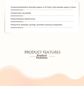 Detailed specifications chart for natural faceted stone beads with 6mm 8mm 10mm diameters