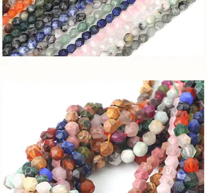 Macro detail of faceted natural stone beads for DIY jewelry in multiple colors