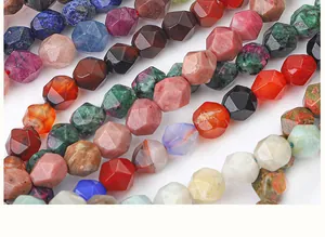 Macro shot of faceted natural stone beads including agate and crystal for DIY jewelry