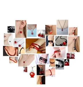 Detailed collection of black and red agate round beads for DIY handmade jewelry crafts