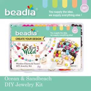 DIY Wooden Bead Jewelry Making Kit With Tassels Alphabet Beads Heart Pendants Multicolor Round Beads For Bracelet Making