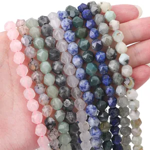 Polished faceted natural stone beads including rose quartz and lapis for DIY jewelry making